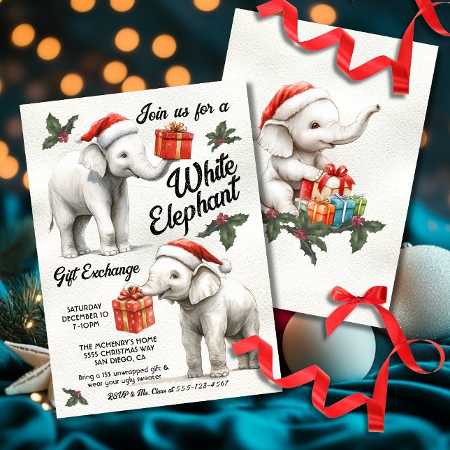 Convite Troca de presentes de Natal com Elefante Branco (Criador carregado)