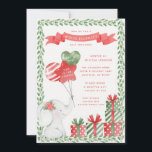 Convite Troca de presentes de Natal com Elefante Branco<br><div class="desc">Este belo convite para troca de presentes de Elefante Branco apresenta um design de elefante com uma festiva borda sagrada. O centro do convite tem todos os detalhes da festa em vermelho sobre um fundo branco brilhante. A hora e o lugar são destacados em balões verdes e vermelhos. A parte...</div>