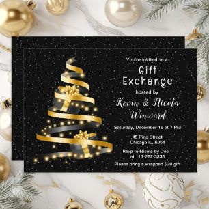 Convite Troca de Presentes de Natal Dourado e Preto