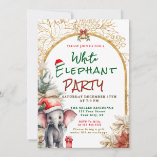 Convite Troca de Presentes Elefante Branco Dourado, Branco