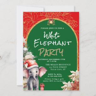 Convite Troca de Presentes Elefante Branco Dourado, Branco