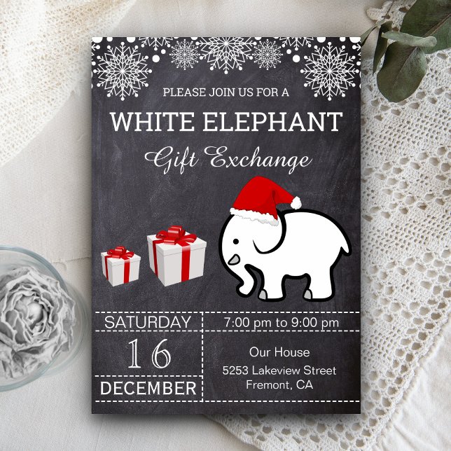 Convite Troca de Presentes Natalinos Branco Elefante (Criador carregado)