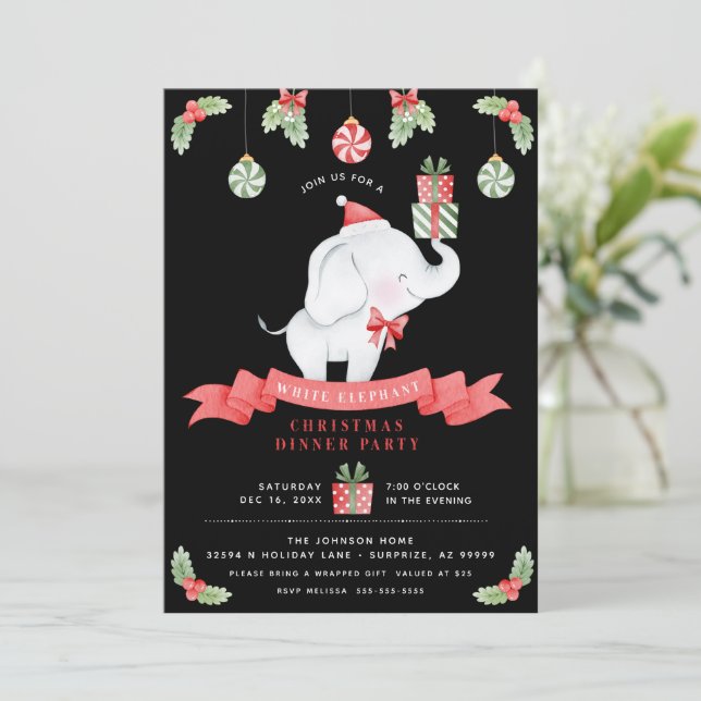 Convite Troca de presentes no Janto de Natal de Elefante B (Em pé/Frente)