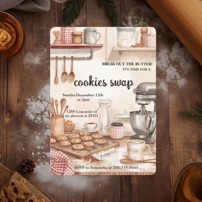 Convite “Trocando Cookies na Cozinha Rústica  (Criador carregado)