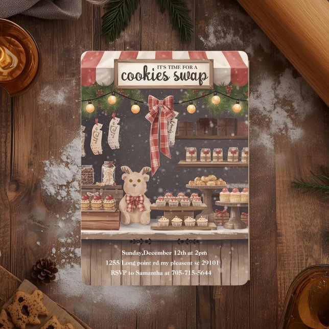 Convite “Trocando Cookies Rústicos de Natal  (Criador carregado)
