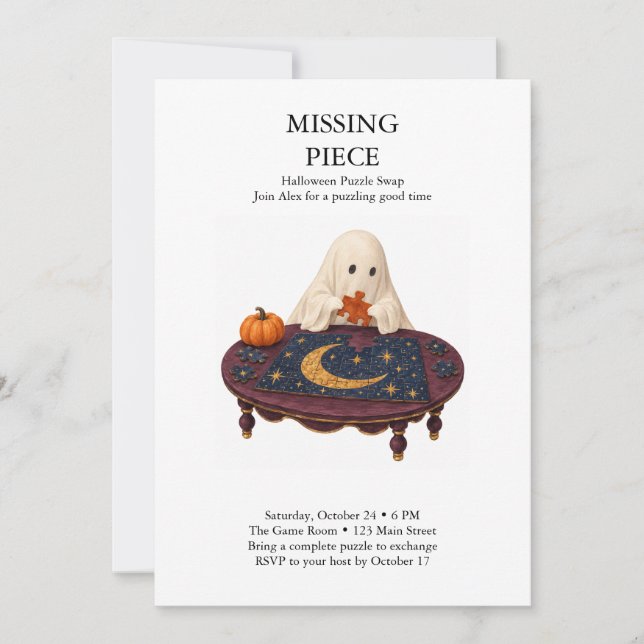 Convite Trocando Peças de Puzzle de Halloween da Peça Falt (Frente)