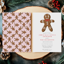 Convite Trocas de Biscoito Homem de Gengibre Rosa Natal