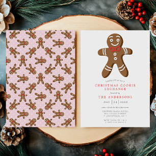 Convite Trocas de Biscoito Homem de Gengibre Rosa Natal
