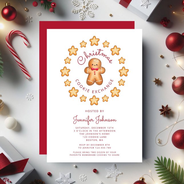 Convite Trocas de Biscoitos de Natal com Homem de Gengibre (Cute Gingerbread Man Christmas Cookie Exchange Invitation)