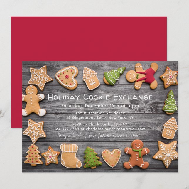 Convite Trocas de Biscoitos de Natal Gingerbread Rústico (Frente/Verso)