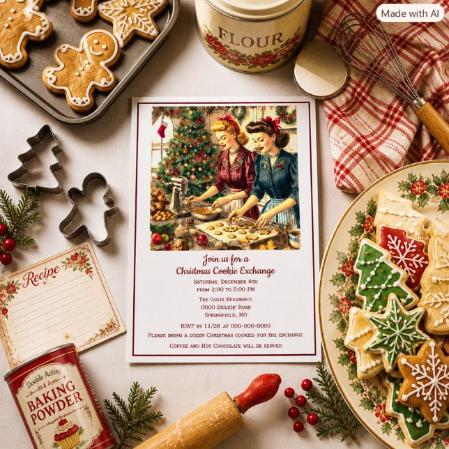 Convite Trocas de Biscoitos de Natal Retrô  (Criador carregado)