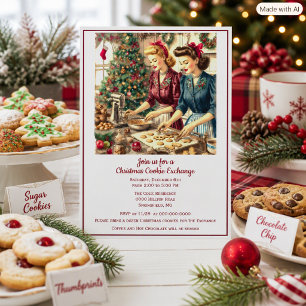 Convite Trocas de Biscoitos de Natal Senhoras Retro 