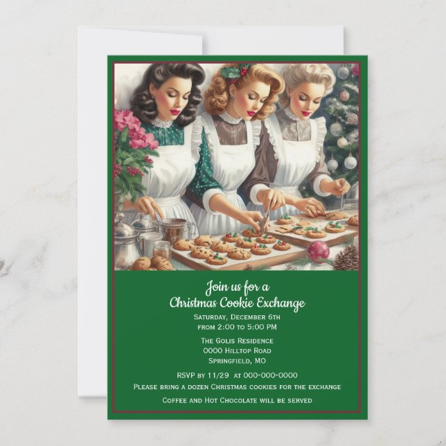 Convite Trocas de Biscoitos Retrô de Natal (Frente)