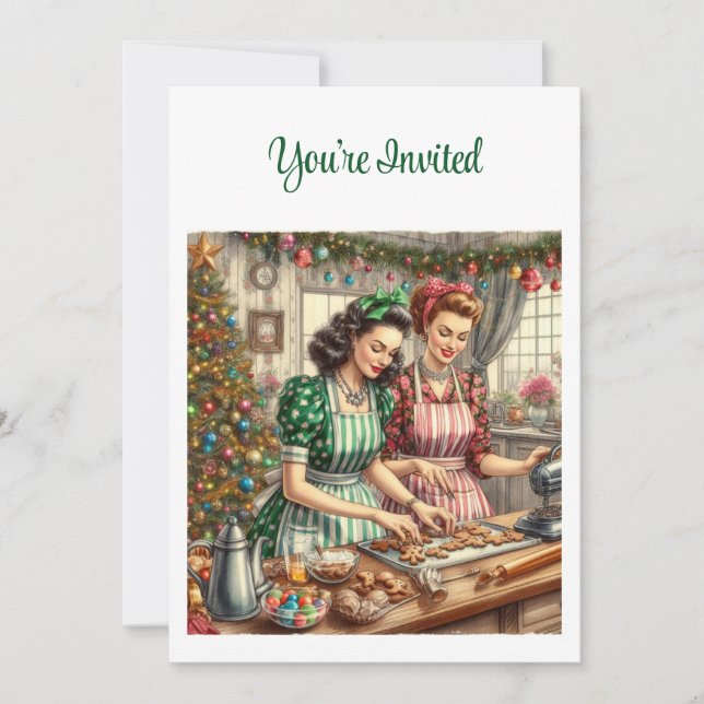 Convite Trocas de Cookies Vintage de Natal  (Frente)