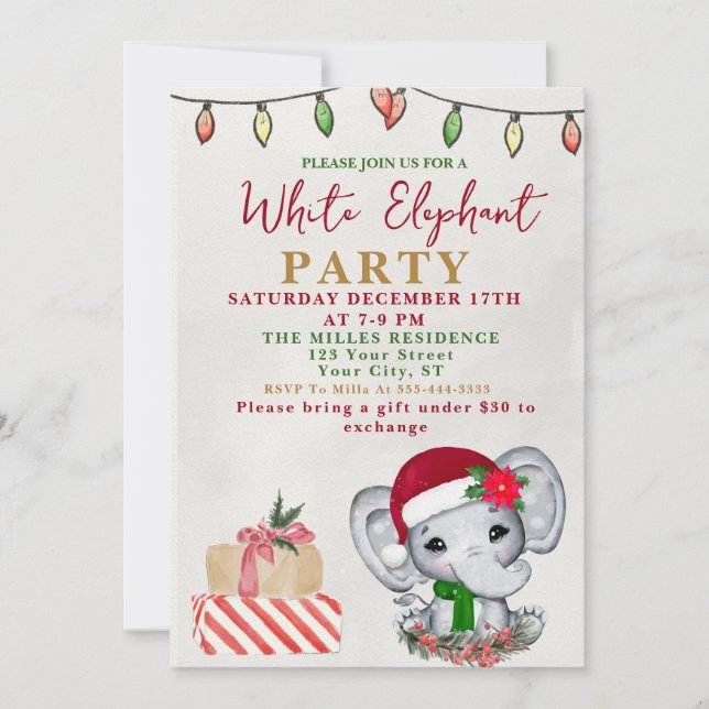 Convite Troféu de Elefante Branco de Aquarela Festa de Tro (Frente)