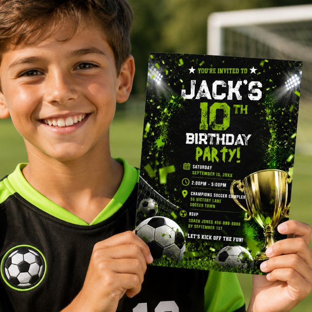 Convite Troféu de Estádio de Futebol Verde Neon para Festa (Criador carregado)