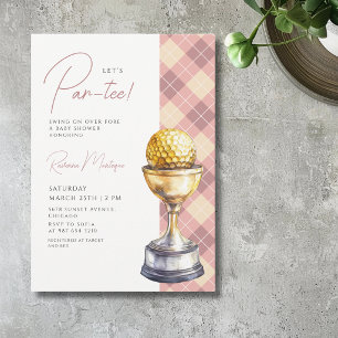 Convite Troféu de Golfe Peach Argyle Deixa Chuvinha de Beb
