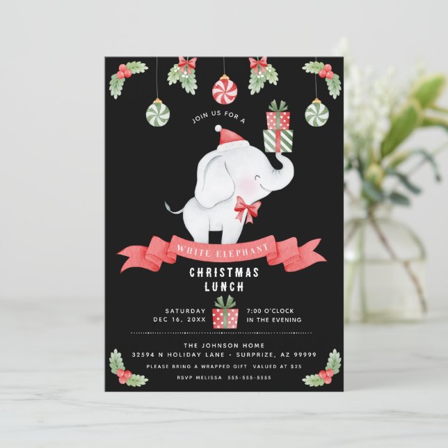 Convite Troféu de Natal Branco Troca de Presentes Almoço (Em pé/Frente)