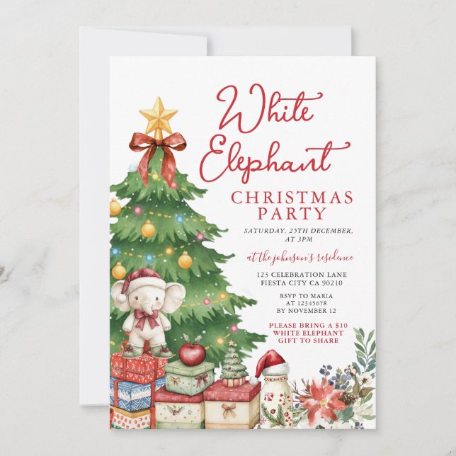 Convite Troféu de Natal de Elefante Branco com Laço Vermel (Frente)