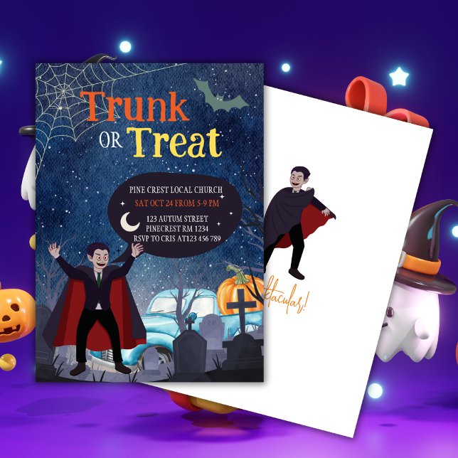 Convite Tronco Ou Tratamento De Acontecimentos De Hallowee (Cute Halloween Event Trunk Or Treat For Kids Invitation)