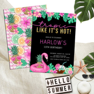 Convite Tropic Como se fosse um aniversário tropical rosa 