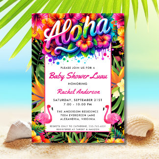 Convite Tropical Aloha Baby Shower Luau 