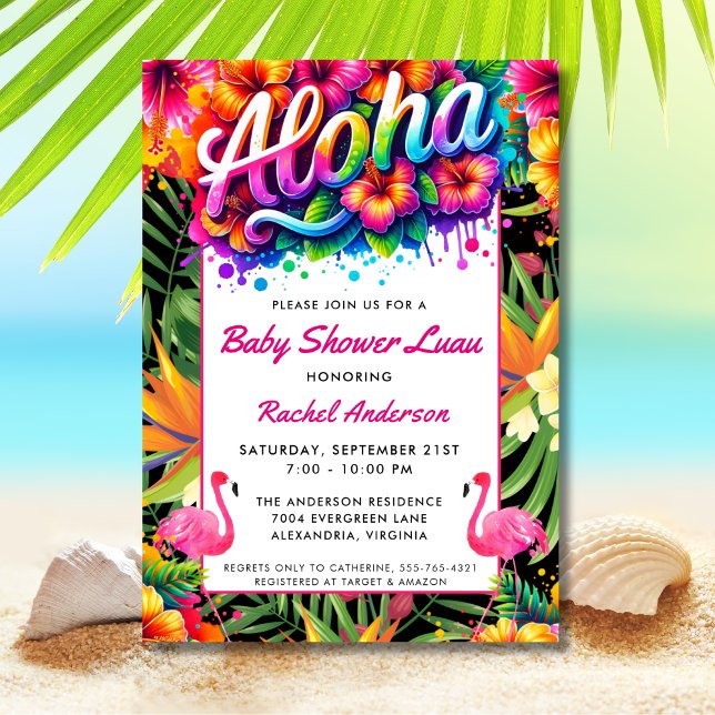 Convite Tropical Aloha Baby Shower Luau  (Criador carregado)