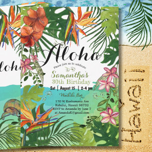 Convite Tropical Aloha Floral Havaiano Aniversário de 30 a