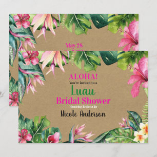 Convite Tropical Aloha Floral Luau Kraft Chá de Noiva