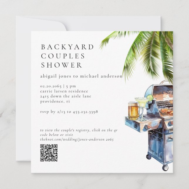 Convite Tropical Backyard BBQ Couples Shower  (Frente)