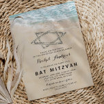 Convite Tropical Bat Mitzvah<br><div class="desc">Convites de festas de morcegos mitzvah com tema de praia apresentando um fundo de ilha tropical de verão,  uma praia arenosa vintage com a estrela de david na costa,  e um modelo mitzvah que é fácil de personalizar.</div>