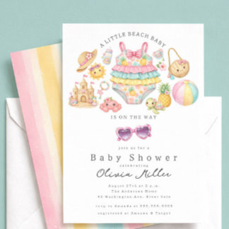 Convite Tropical Beach Baby Shower Invitation Girl