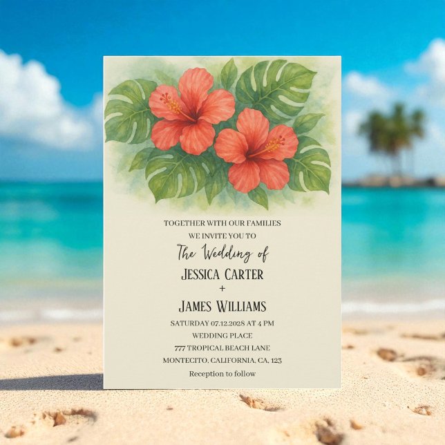 Convite Tropical Beach Hawaiian Hibiscus Wedding (Criador carregado)
