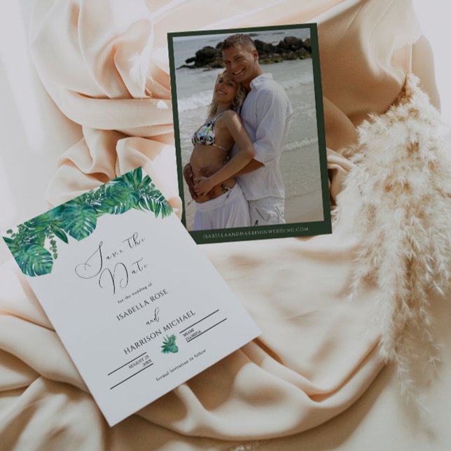 Convite TROPICAL Beach leaf Save the Date (Criador carregado)