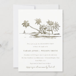 Convite Tropical Beach Palm Tree Sketch Gold Engagement