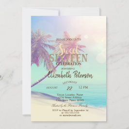Convite Tropical Beach Palms Summer Sweet 16 Party