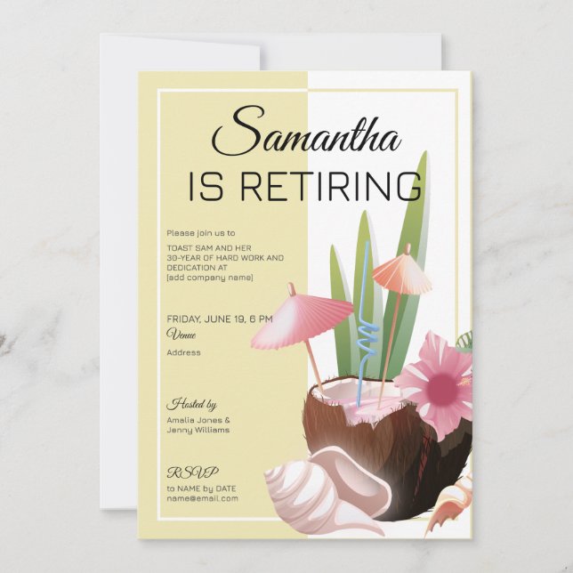 Convite Tropical Beach Retirement Farewell Coctail Party (Frente)