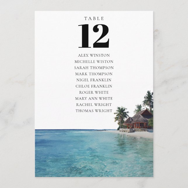 Convite Tropical Beach Table Number Seating Chart (Frente)