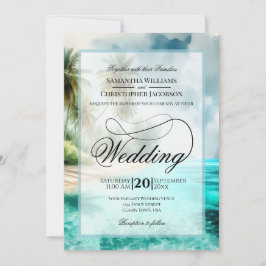 Convite Tropical Beach Watercolor Fancy Script Wedding