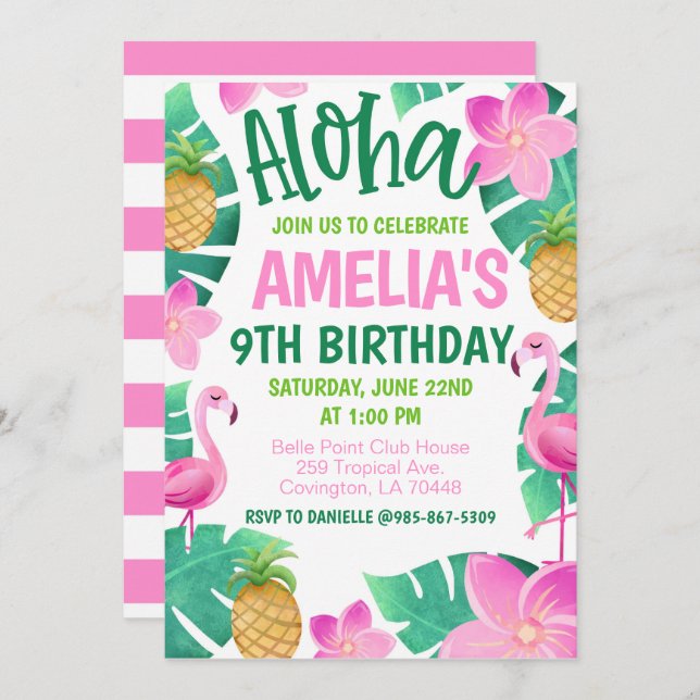 Convite Tropical Birthday Party Invitation (Frente/Verso)