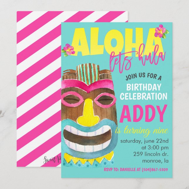Convite Tropical Birthday Party Invitation (Frente/Verso)