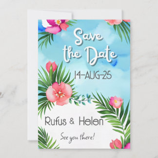 Convite Tropical Blooms Summer Beach Wedding Save the Date