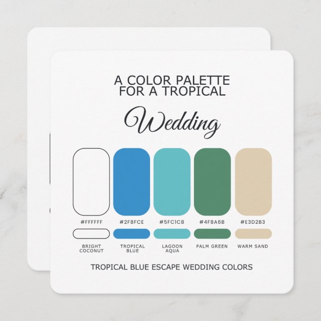 Convite Tropical Blue Wedding Color Palette Card (Frente/Verso)