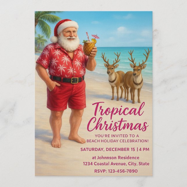 Convite Tropical Christmas Beach Party Invitation (Frente)