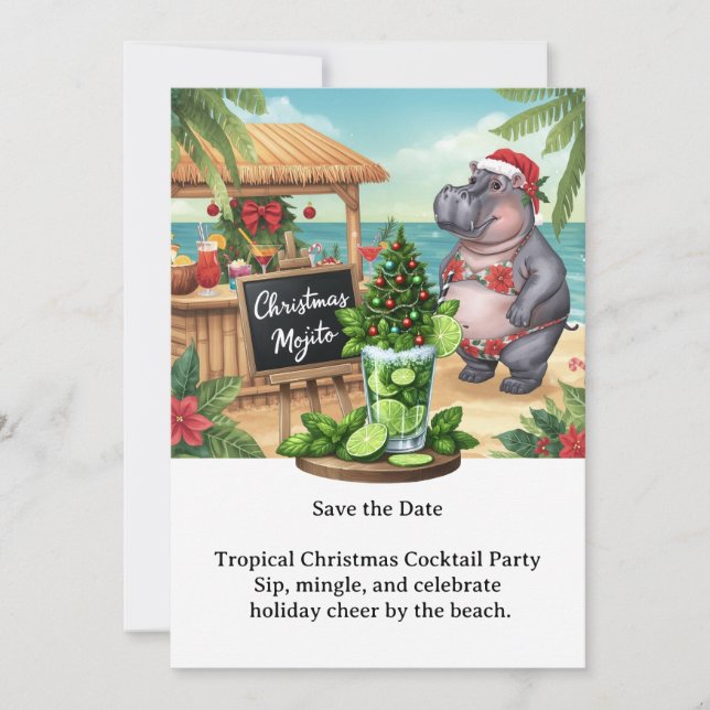 Convite Tropical Christmas Cocktail Party Invitation  (Frente)