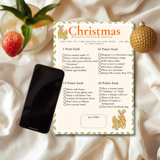 Convite Tropical Christmas What's On your phone game card (Tropical Christmas What's On your phone game card)