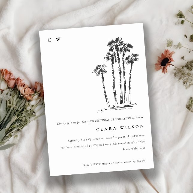 Convite Tropical Costeira Palmeira Esboço de Árvore Tropic (Criador carregado)