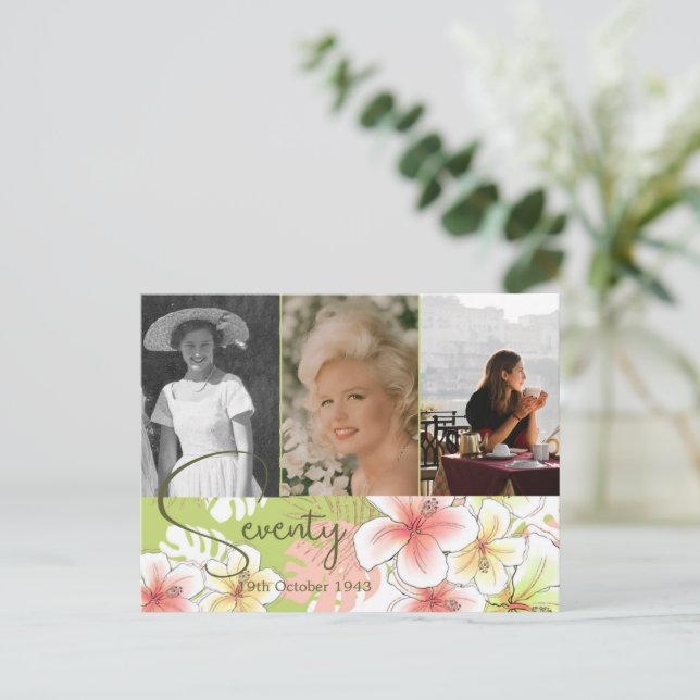 Convite tropical de aniversário do 70 70 (Em pé/Frente)