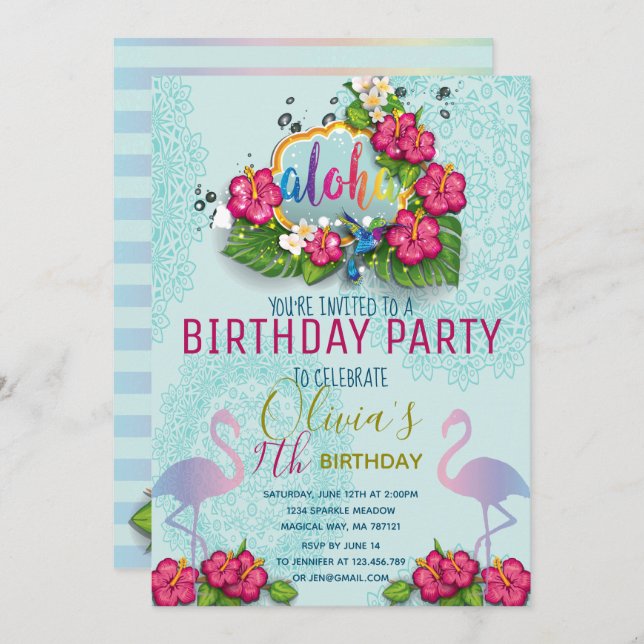 Convite Tropical de Aniversário do Partido da Pisc (Frente/Verso)