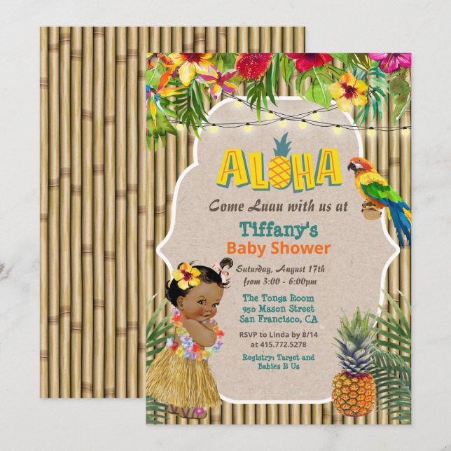 Convite Tropical de Chá de fraldas Aloha Luau (Frente/Verso)